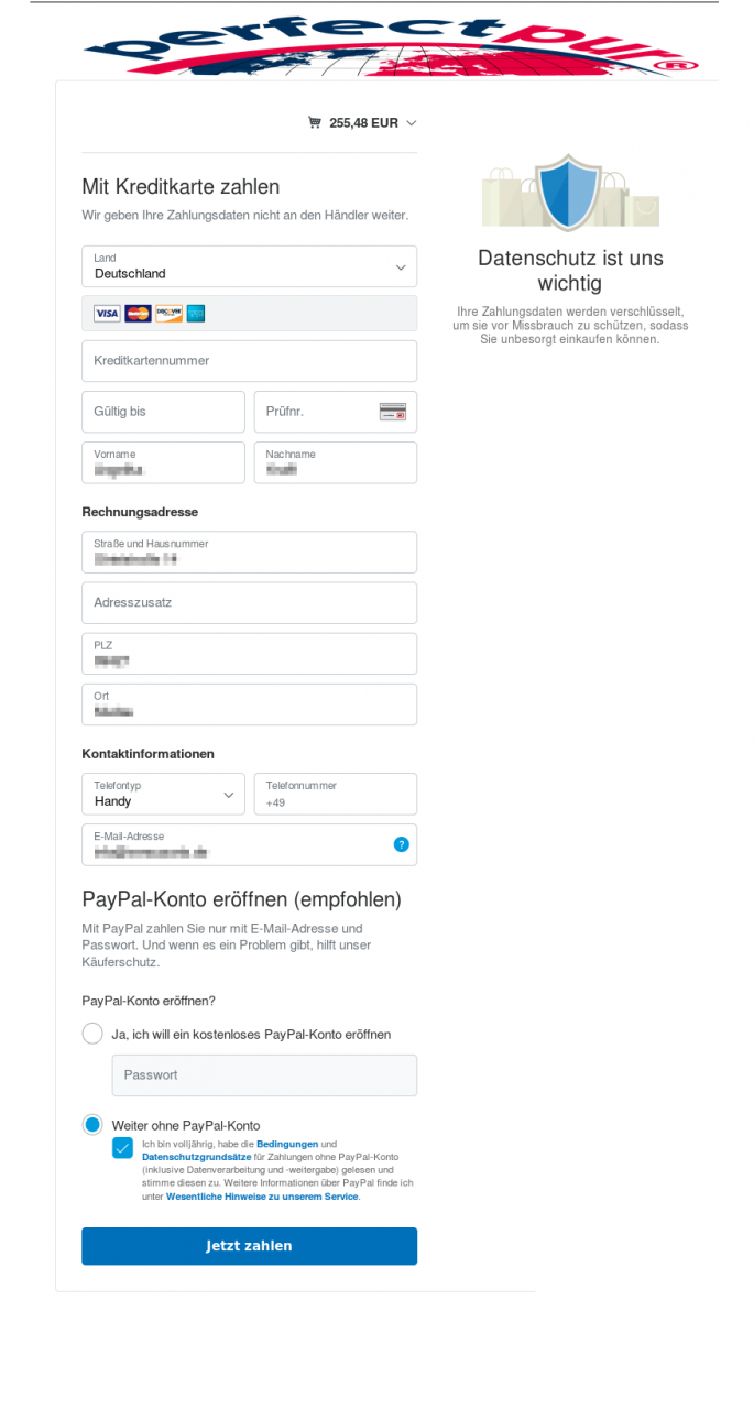 externe Seite von PayPal